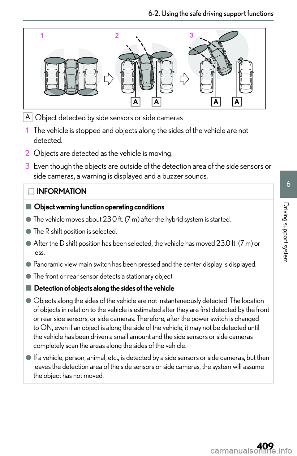 LEXUS NX300h 2022  Owners Manual �A
�O�b�j�e�c�t� �d�e�t�e�c�t�e�d� �b�y� �s�i�d�e� �s�e�n�s�o�r�s� �o�r� �s�i�d�e� �c�a�m�e�r�a�s
�1 �T�h�e� �v�e�h�i�c�l�e� �i�s� �s�t�o�p�p�e�d� �a�n�d� �o�b�j�e�c�t�s� �a�l�o�n�g� �t�h�e� �s�i�d�e�