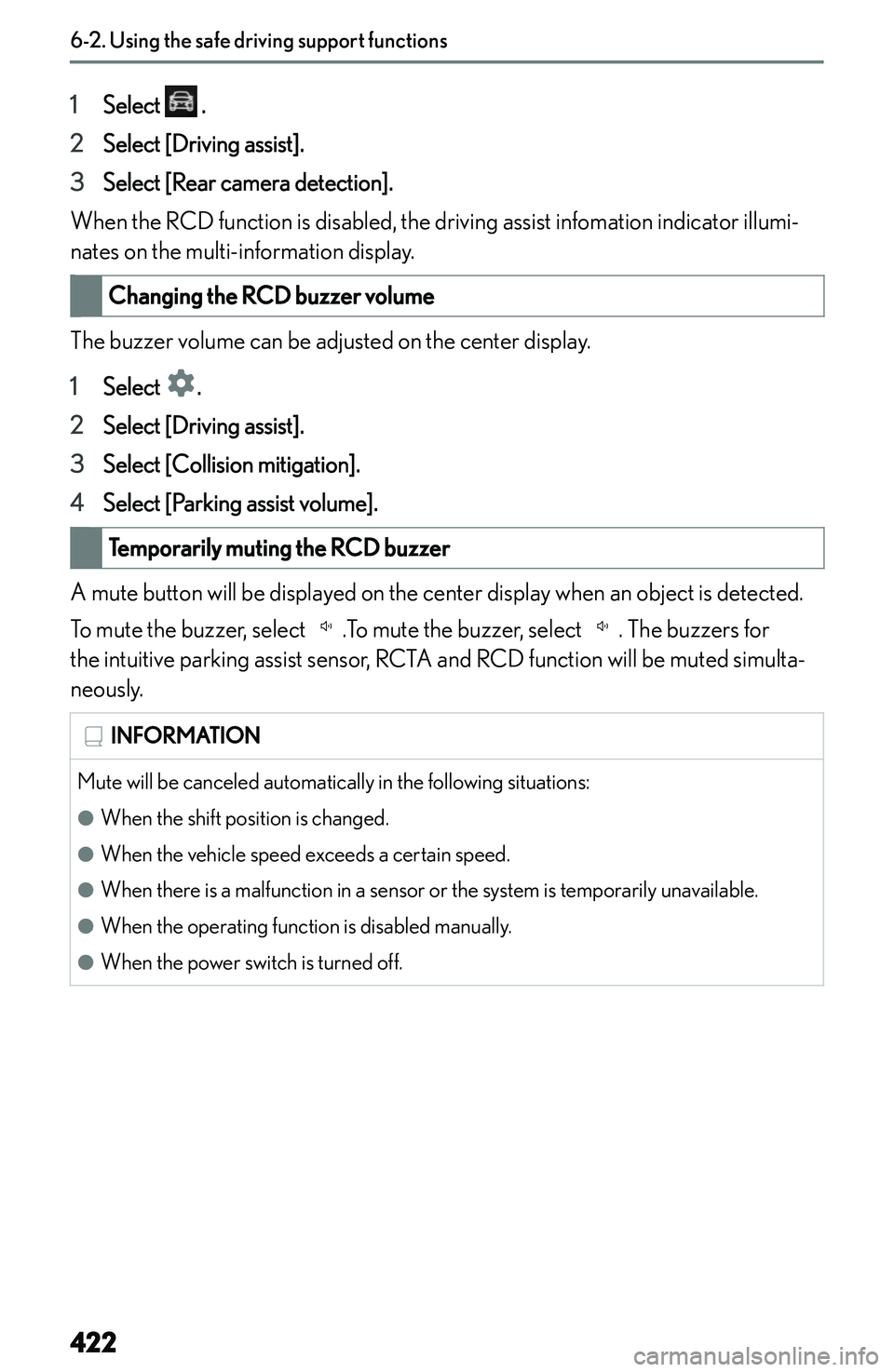 LEXUS NX300h 2022  Owners Manual �1�S�e�l�e�c�t� � �.
�2 �S�e�l�e�c�t� �[�D�r�i�v�i�n�g� �a�s�s�i�s�t�@�.
�3 �S�e�l�e�c�t� �[�R�e�a�r� �c�a�m�e�r�a� �d�e�t�e�c�t�i�o�n�@�.
�W�h�e�n� �t�h�e� �R�C�D� �f�u�n�c�t�i�o�n� �i�s� �d�i�s�a�b�
