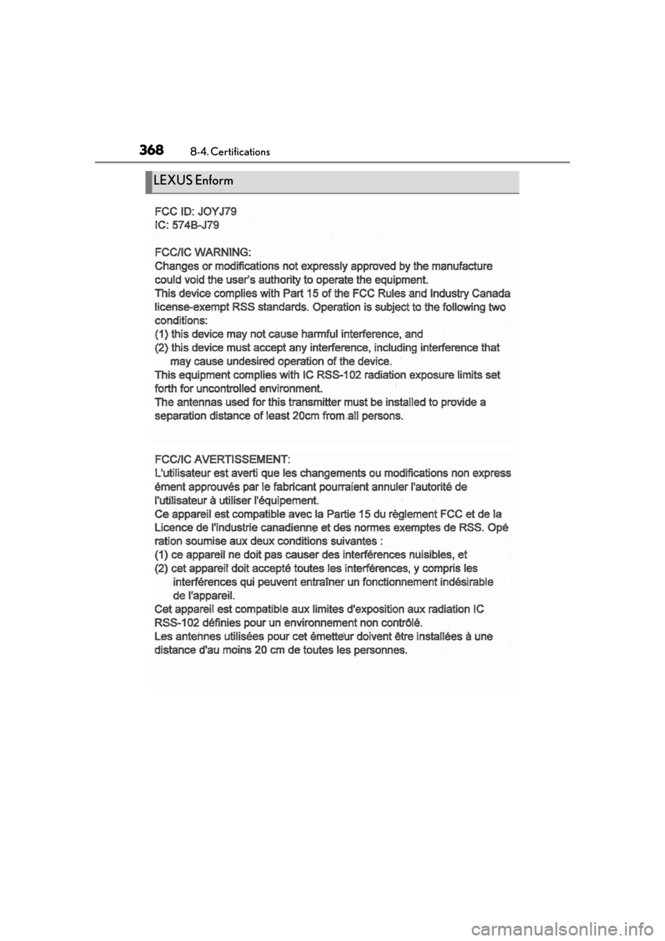 LEXUS RC300 2021 Owners Manual 3688-4. Certifications
LEXUS Enform LEXUS RC300 2021 Owners Manual 3688-4. Certifications
LEXUS Enform