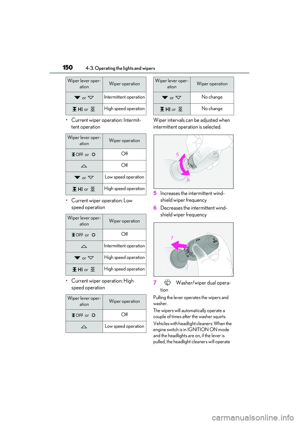 LEXUS RC300 2022 Manual PDF 1504-3. Operating the lights and wipers
RC350/RC300 Owners Manual
• Current wiper operation: Intermit-tent operation
• Current wiper operation: Low speed operation
• Current wiper operation: H LEXUS RC300 2022 Manual PDF 1504-3. Operating the lights and wipers
RC350/RC300 Owners Manual
• Current wiper operation: Intermit-tent operation
• Current wiper operation: Low speed operation
• Current wiper operation: H