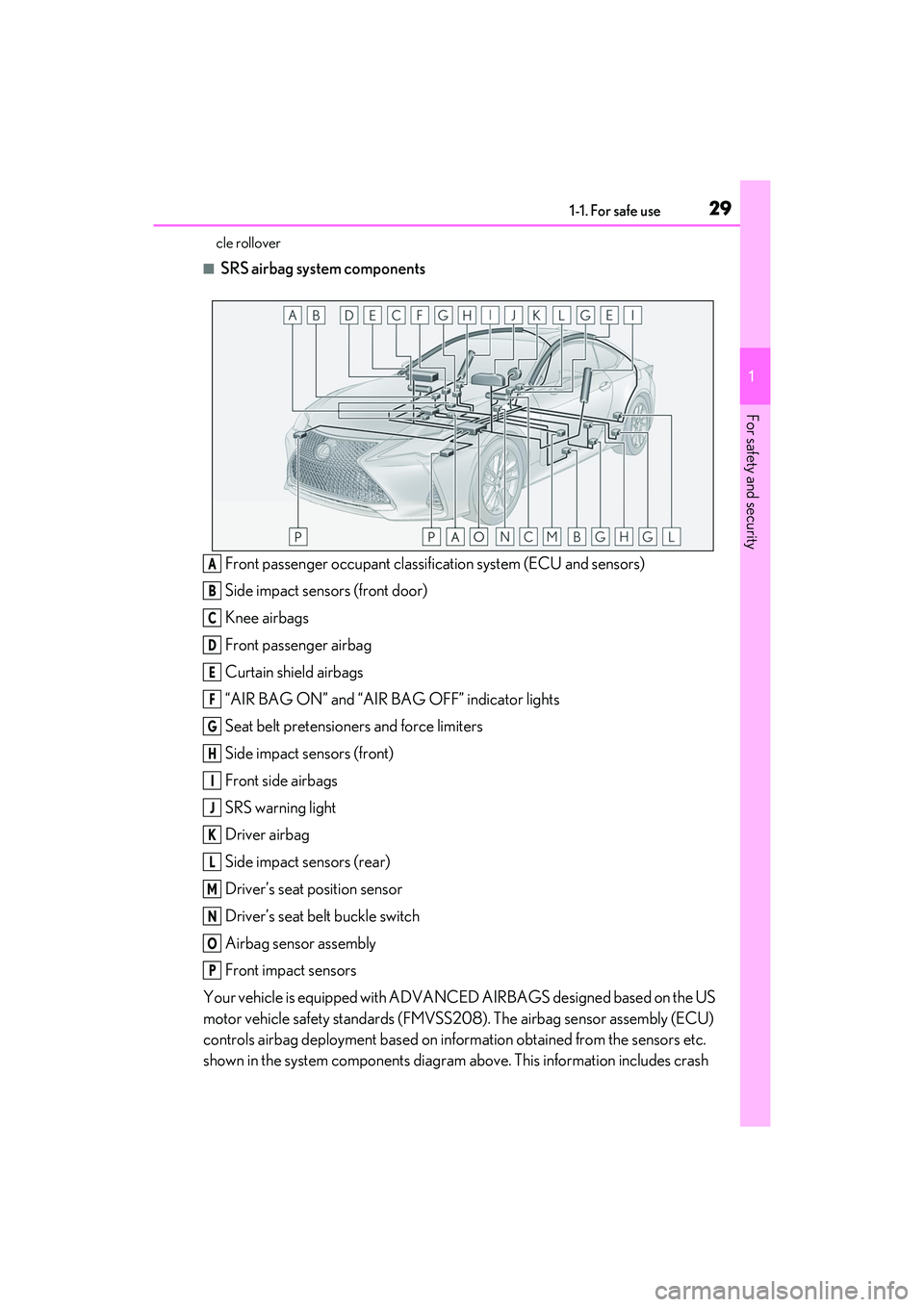 LEXUS RC300 2022 Owners Manual 291-1. For safe use
RC350/RC300 Owners Manual
1
For safety and security
cle rollover
■SRS airbag system componentsFront passenger occupant classifi cation system (ECU and sensors)
Side impact senso LEXUS RC300 2022 Owners Manual 291-1. For safe use
RC350/RC300 Owners Manual
1
For safety and security
cle rollover
■SRS airbag system componentsFront passenger occupant classifi cation system (ECU and sensors)
Side impact senso