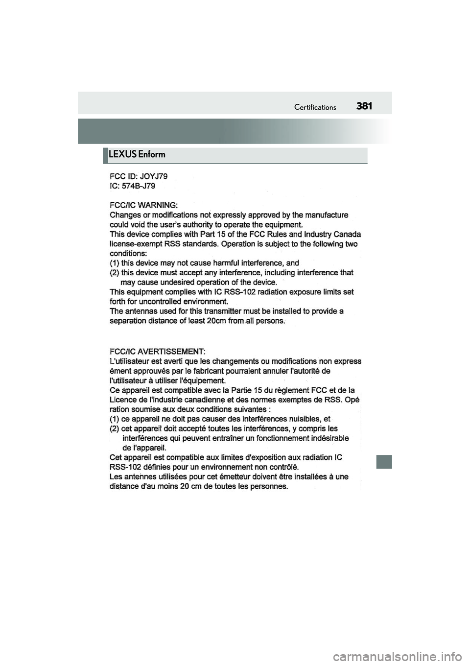 LEXUS RC300 2022  Owners Manual 381Certifications
RC350/RC300 Owners Manual
LEXUS Enform 
