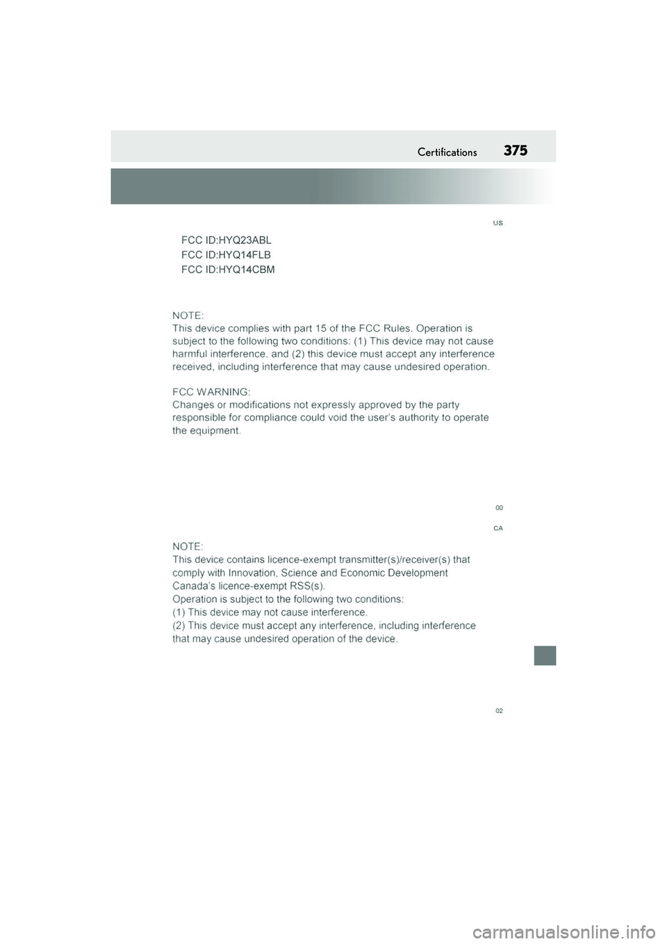 LEXUS RC350 2022  Owners Manual 375Certifications
RC350/RC300 Owners Manual 