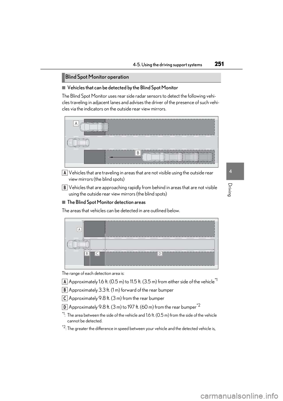 LEXUS RX450h 2021 Owners Guide 2514-5. Using the driving support systems
4
Driving
■Vehicles that can be detected by the Blind Spot Monitor
The Blind Spot Monitor uses rear side radar sensors to detect the following vehi-
cles tr