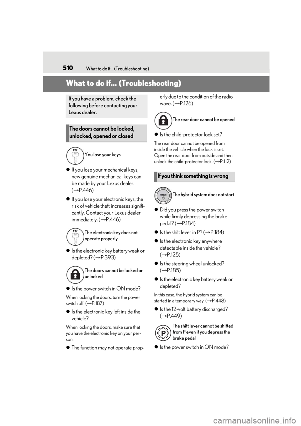 LEXUS RX450h 2021 Repair Manual 510What to do if... (Troubleshooting)
1-1.What to do if... (Troubleshooting)What to do if... (Troubleshooting)
If you lose your mechanical keys,
new genuine mechanical keys can
be made by your Le LEXUS RX450h 2021 Repair Manual 510What to do if... (Troubleshooting)
1-1.What to do if... (Troubleshooting)What to do if... (Troubleshooting)
If you lose your mechanical keys,
new genuine mechanical keys can
be made by your Le