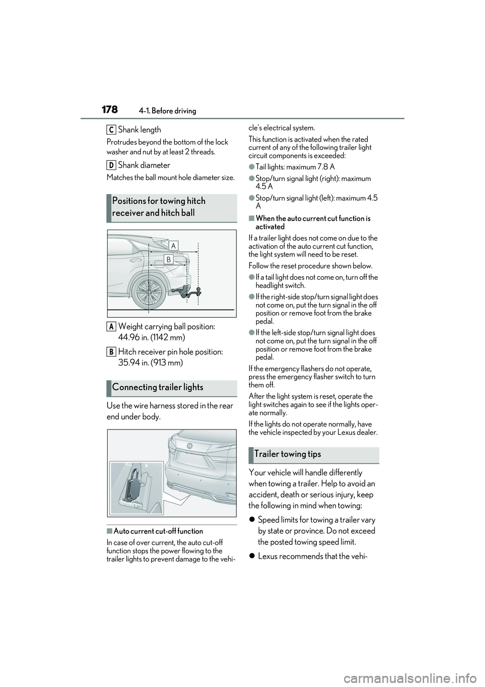 LEXUS RX450h 2022  Owners Manual 1784-1. Before driving
Shank length
Protrudes beyond the bottom of the lock 
washer and nut by at least 2 threads.
Shank diameter
Matches the ball mount hole diameter size.
Weight carrying ball positi