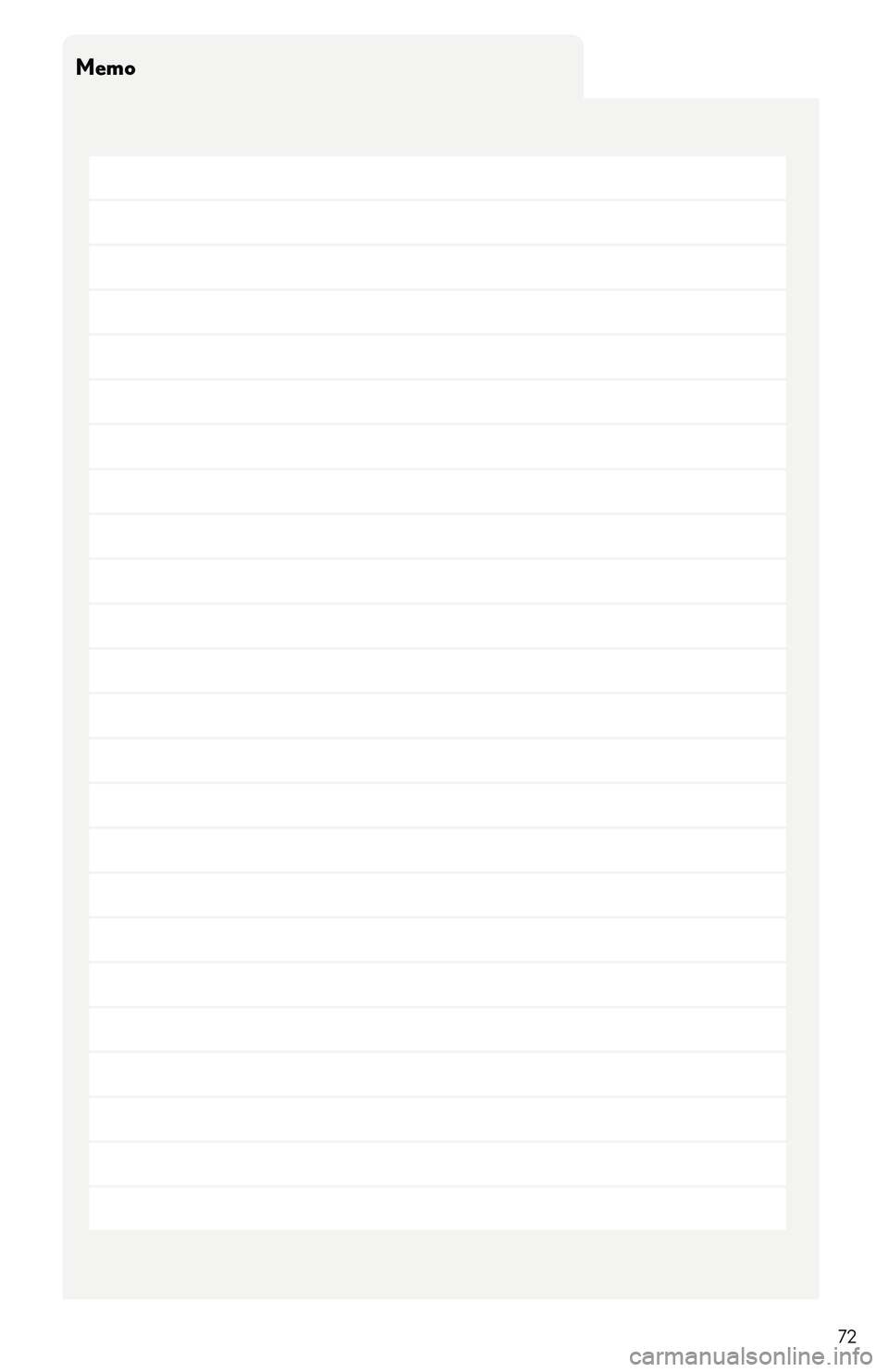 LEXUS RX350 2011 Manual PDF 72
Memo 
