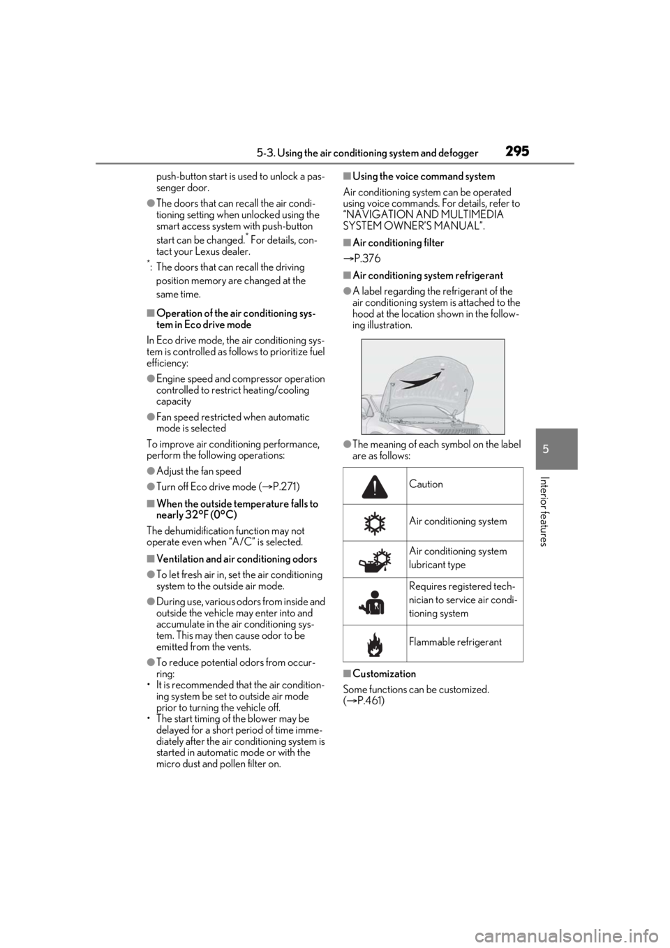 LEXUS RX350 2021 Owners Manual 2955-3. Using the air conditioning system and defogger
5
Interior features
push-button start is used to unlock a pas-
senger door.
●The doors that can recall the air condi-
tioning setting when unlo LEXUS RX350 2021 Owners Manual 2955-3. Using the air conditioning system and defogger
5
Interior features
push-button start is used to unlock a pas-
senger door.
●The doors that can recall the air condi-
tioning setting when unlo
