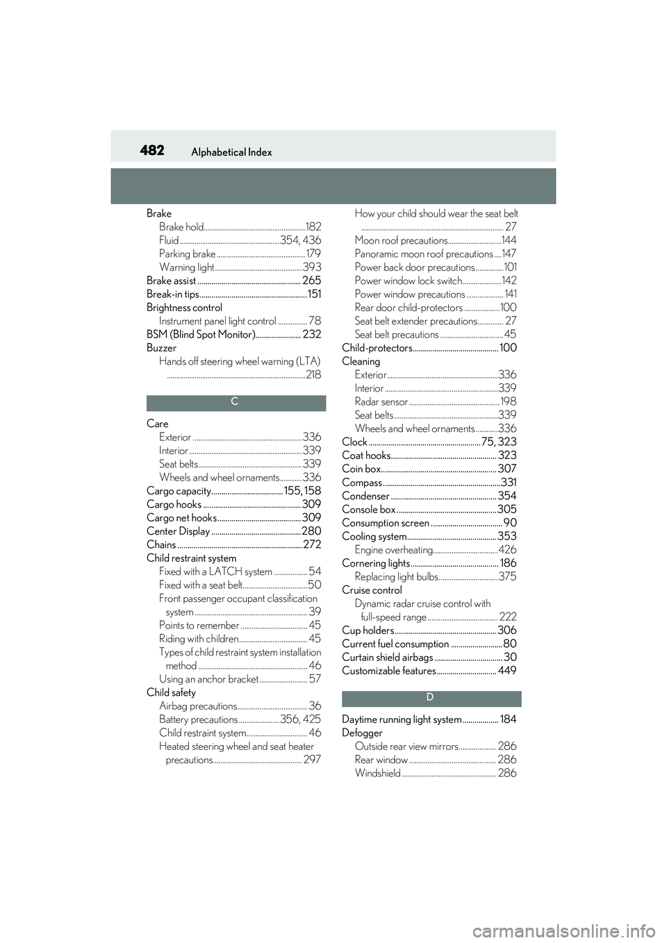 LEXUS RX350 2022 Repair Manual 482Alphabetical Index
BrakeBrake hold.......................................................182
Fluid ......................................................354, 436
Parking brake ..................... LEXUS RX350 2022 Repair Manual 482Alphabetical Index
BrakeBrake hold.......................................................182
Fluid ......................................................354, 436
Parking brake .....................