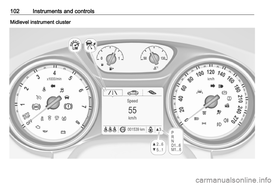 OPEL ASTRA K 2017  Owners Manual 102Instruments and controlsMidlevel instrument cluster 