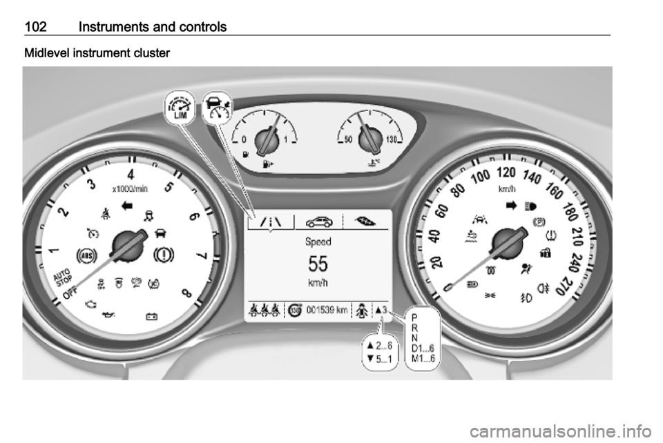 OPEL ASTRA K 2018.75  Manual user 102Instruments and controlsMidlevel instrument cluster 