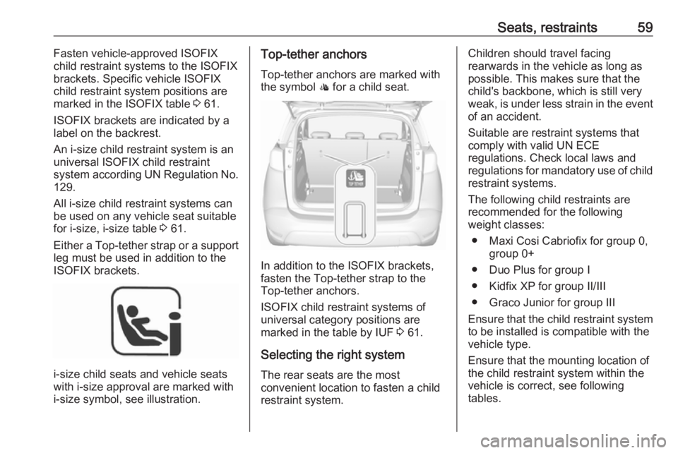 OPEL CROSSLAND X 2018 Repair Manual Seats, restraints59Fasten vehicle-approved ISOFIX
child restraint systems to the ISOFIX
brackets. Specific vehicle ISOFIX
child restraint system positions are
marked in the ISOFIX table 3 61.
ISOFIX OPEL CROSSLAND X 2018 Repair Manual Seats, restraints59Fasten vehicle-approved ISOFIX
child restraint systems to the ISOFIX
brackets. Specific vehicle ISOFIX
child restraint system positions are
marked in the ISOFIX table 3 61.
ISOFIX