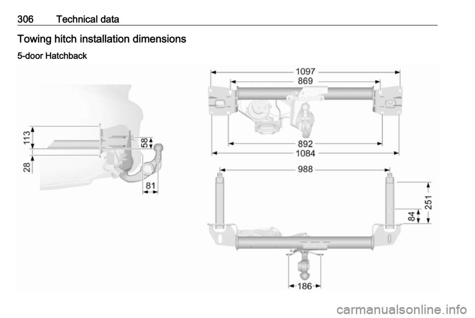 OPEL INSIGNIA BREAK 2017.75  Manual user 306Technical dataTowing hitch installation dimensions
5-door Hatchback 