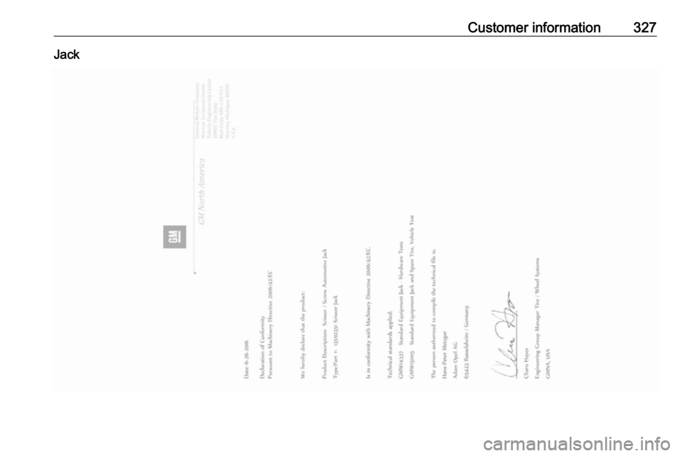 OPEL INSIGNIA BREAK 2019  Manual user Customer information327Jack 