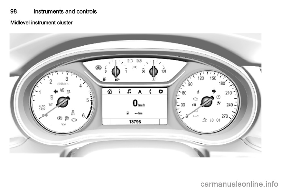 OPEL INSIGNIA BREAK 2019  Manual user 98Instruments and controlsMidlevel instrument cluster 