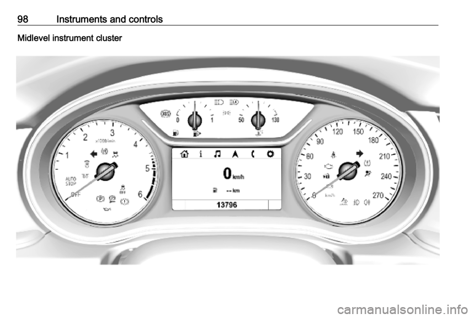 OPEL INSIGNIA BREAK 2019 Owners Manual 98Instruments and controlsMidlevel instrument cluster 