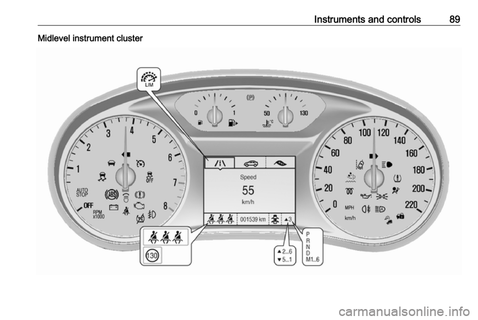 OPEL MOKKA X 2019.5  Manual user Instruments and controls89Midlevel instrument cluster 