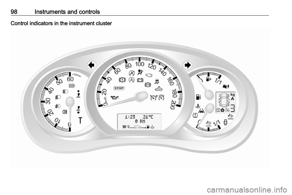 OPEL MOVANO_B 2018.5 Owners Manual 98Instruments and controlsControl indicators in the instrument cluster OPEL MOVANO_B 2018.5 Owners Manual 98Instruments and controlsControl indicators in the instrument cluster