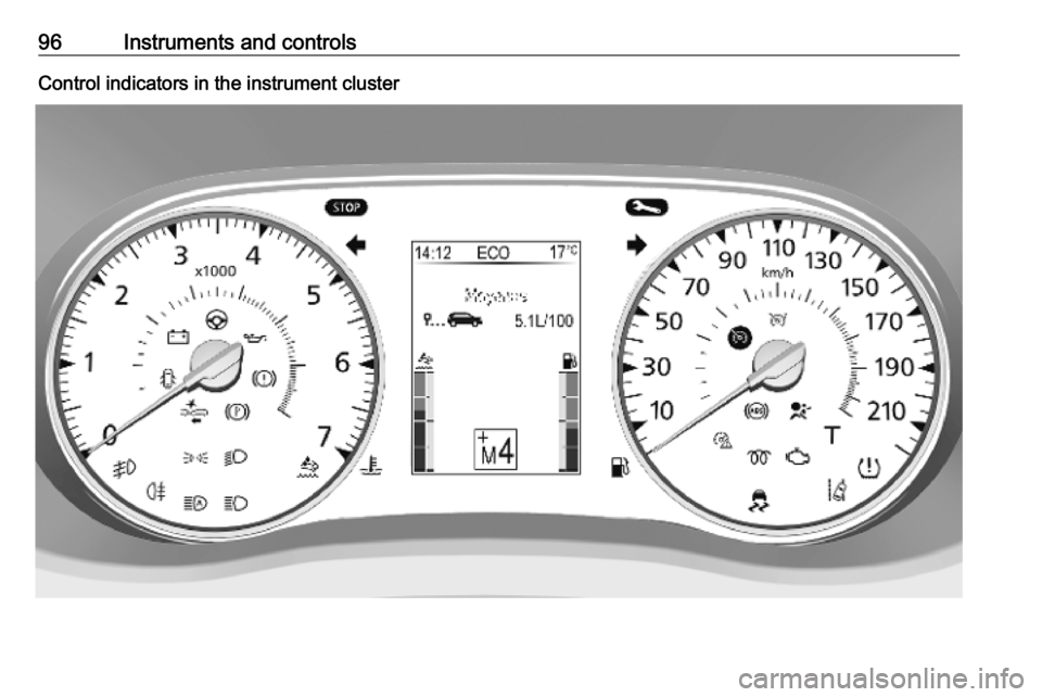 OPEL MOVANO_B 2020 Owners Manual 96Instruments and controlsControl indicators in the instrument cluster OPEL MOVANO_B 2020 Owners Manual 96Instruments and controlsControl indicators in the instrument cluster