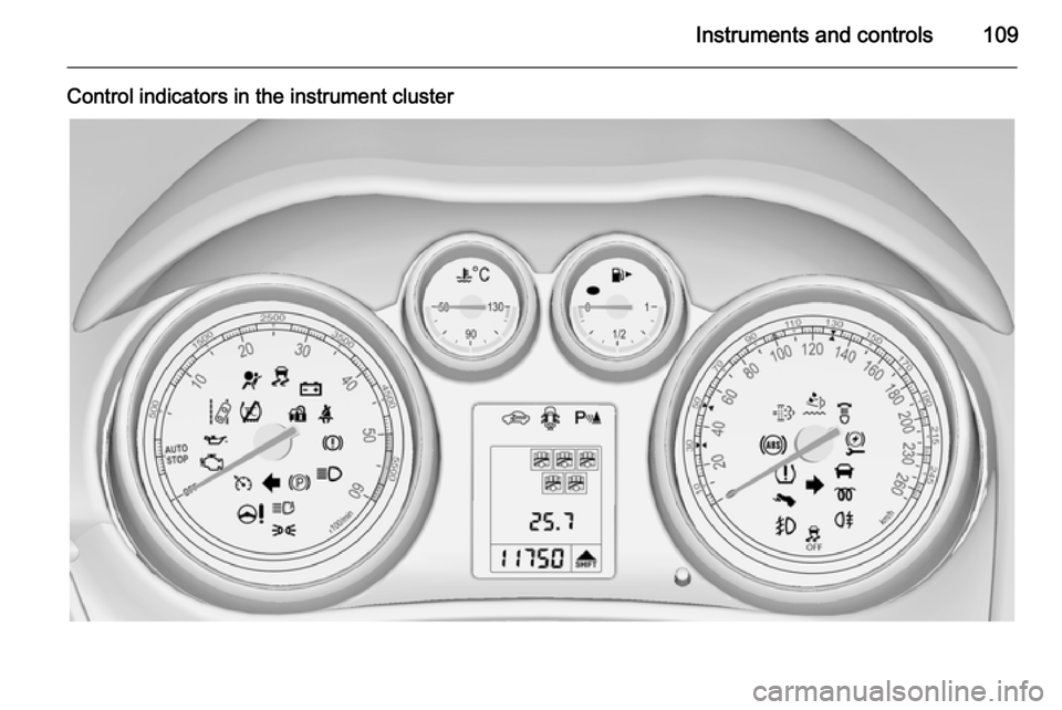 OPEL ZAFIRA C 2014  Owners Manual Instruments and controls109
Control indicators in the instrument cluster 