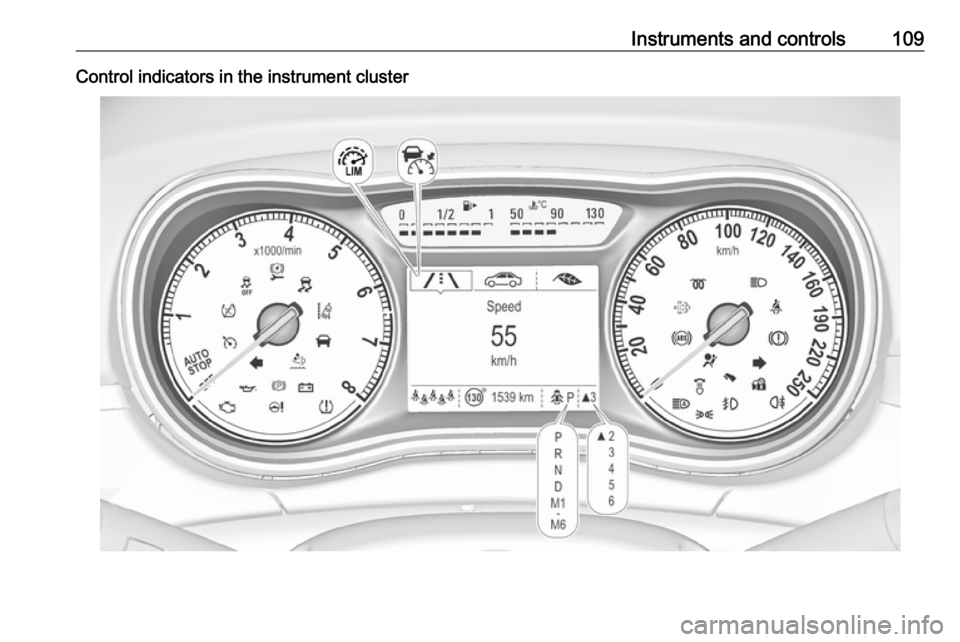 OPEL ZAFIRA C 2017.25  Manual user Instruments and controls109Control indicators in the instrument cluster 