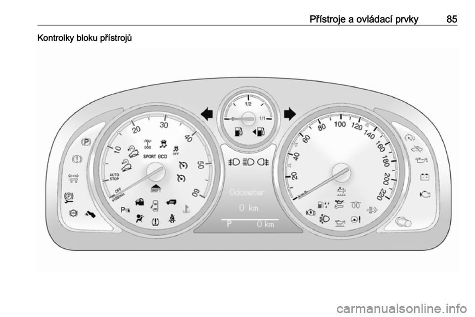 OPEL ANTARA 2016.5 Uživatelská příručka (in Czech) Přístroje a ovládací prvky85Kontrolky bloku přístrojů OPEL ANTARA 2016.5 Uživatelská příručka (in Czech) Přístroje a ovládací prvky85Kontrolky bloku přístrojů