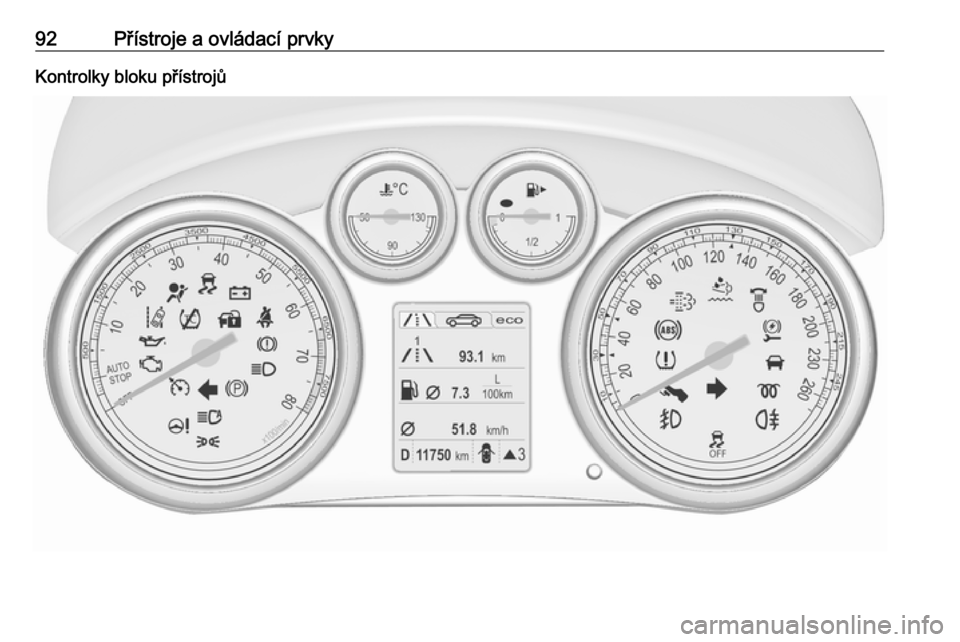 OPEL CASCADA 2016  Uživatelská příručka (in Czech) 92Přístroje a ovládací prvkyKontrolky bloku přístrojů 
