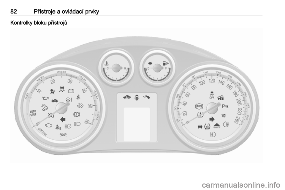 OPEL MOKKA 2016 Uživatelská příručka (in Czech) 82Přístroje a ovládací prvkyKontrolky bloku přístrojů OPEL MOKKA 2016 Uživatelská příručka (in Czech) 82Přístroje a ovládací prvkyKontrolky bloku přístrojů
