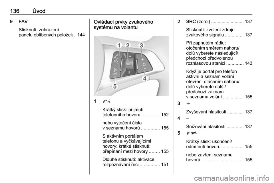 OPEL MOKKA X 2017 Příručka k informačnímu systému (in Czech) 136Úvod9 FAVStisknutí: zobrazení
panelu oblíbených položek . 144Ovládací prvky zvukového
systému na volantu
1 qw
Krátký stisk: přijmutí
telefonního hovoru ..............152
nebo vytoče OPEL MOKKA X 2017 Příručka k informačnímu systému (in Czech) 136Úvod9 FAVStisknutí: zobrazení
panelu oblíbených položek . 144Ovládací prvky zvukového
systému na volantu
1 qw
Krátký stisk: přijmutí
telefonního hovoru ..............152
nebo vytoče