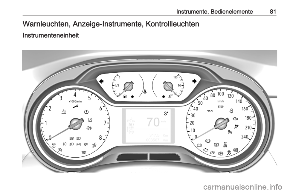 OPEL CROSSLAND X 2020  Betriebsanleitung (in German) Instrumente, Bedienelemente81Warnleuchten, Anzeige-Instrumente, Kontrollleuchten
Instrumenteneinheit 