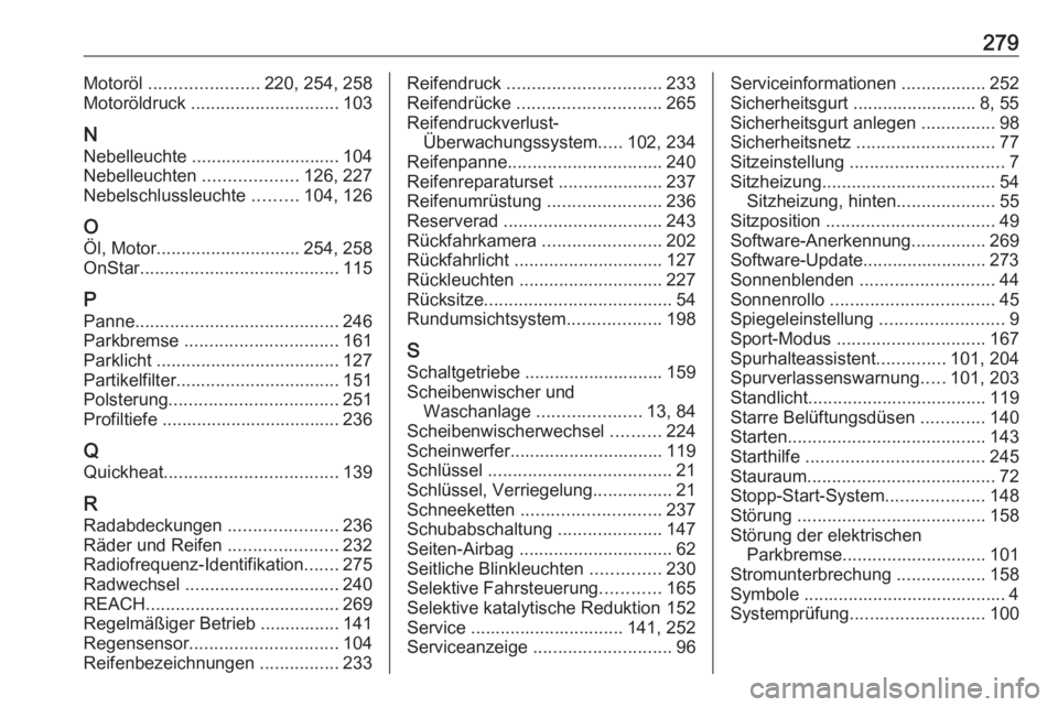 OPEL GRANDLAND X 2018  Betriebsanleitung (in German) 279Motoröl ...................... 220, 254, 258
Motoröldruck  .............................. 103
N Nebelleuchte .............................. 104
Nebelleuchten  ...................126, 227
Nebelsch