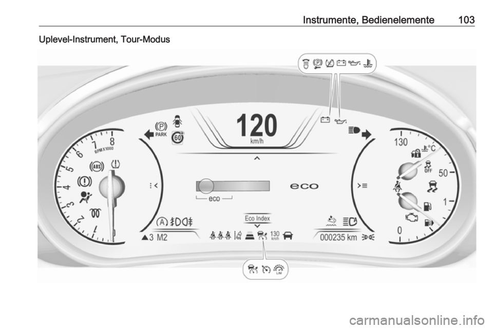 OPEL INSIGNIA 2017  Betriebsanleitung (in German) Instrumente, Bedienelemente103Uplevel-Instrument, Tour-Modus 
