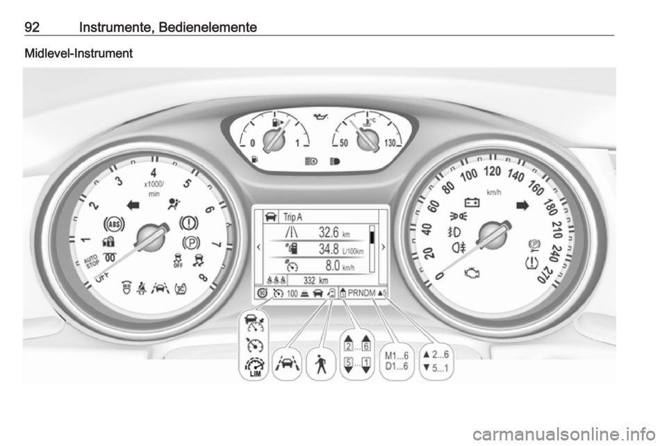 OPEL INSIGNIA BREAK 2017.5  Betriebsanleitung (in German) 92Instrumente, BedienelementeMidlevel-Instrument 