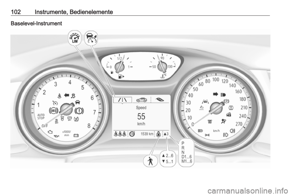 OPEL INSIGNIA BREAK 2019  Betriebsanleitung (in German) 102Instrumente, BedienelementeBaselevel-Instrument 