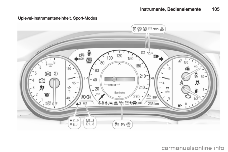 OPEL INSIGNIA BREAK 2020 Betriebsanleitung (in German) Instrumente, Bedienelemente105Uplevel-Instrumenteneinheit, Sport-Modus OPEL INSIGNIA BREAK 2020 Betriebsanleitung (in German) Instrumente, Bedienelemente105Uplevel-Instrumenteneinheit, Sport-Modus