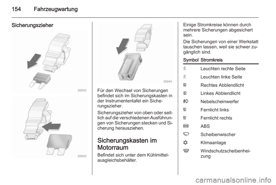 OPEL MOVANO_B 2014 Betriebsanleitung (in German) 154Fahrzeugwartung
Sicherungszieher
Für den Wechsel von Sicherungen
befindet sich im Sicherungskasten in
der Instrumententafel ein Siche‐
rungszieher.
Sicherungszieher von oben oder seit‐ lich au OPEL MOVANO_B 2014 Betriebsanleitung (in German) 154Fahrzeugwartung
Sicherungszieher
Für den Wechsel von Sicherungen
befindet sich im Sicherungskasten in
der Instrumententafel ein Siche‐
rungszieher.
Sicherungszieher von oben oder seit‐ lich au