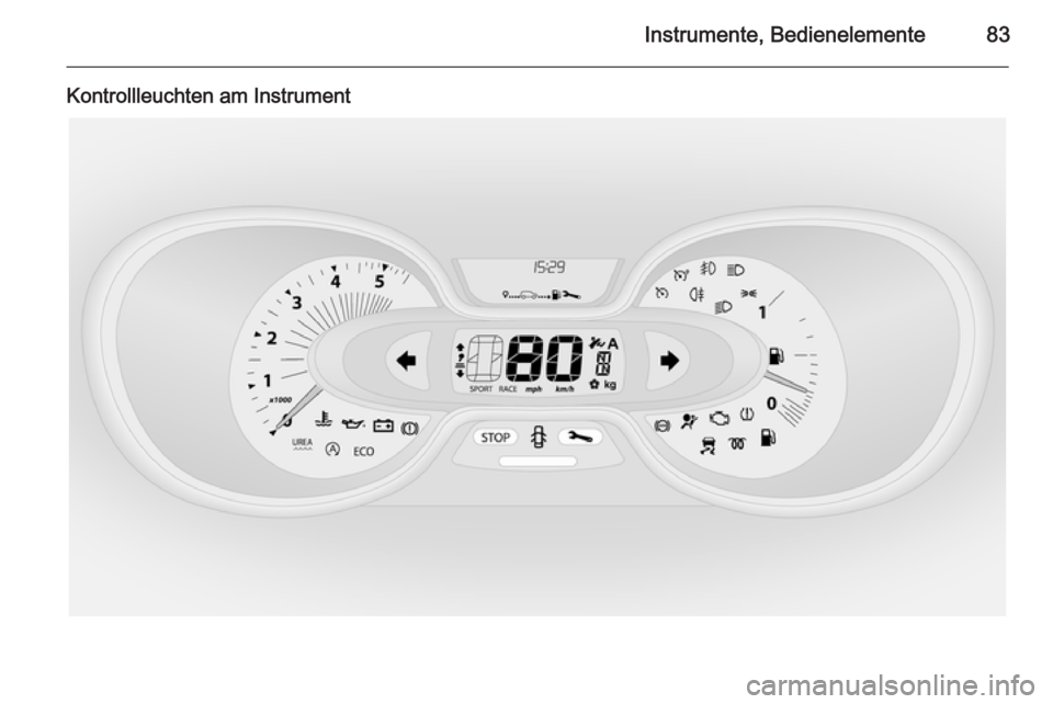 OPEL VIVARO B 2014.5  Betriebsanleitung (in German) Instrumente, Bedienelemente83
Kontrollleuchten am Instrument 