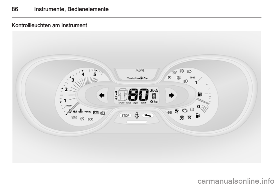 OPEL VIVARO B 2015.5 Betriebsanleitung (in German) 86Instrumente, Bedienelemente
Kontrollleuchten am Instrument OPEL VIVARO B 2015.5 Betriebsanleitung (in German) 86Instrumente, Bedienelemente
Kontrollleuchten am Instrument