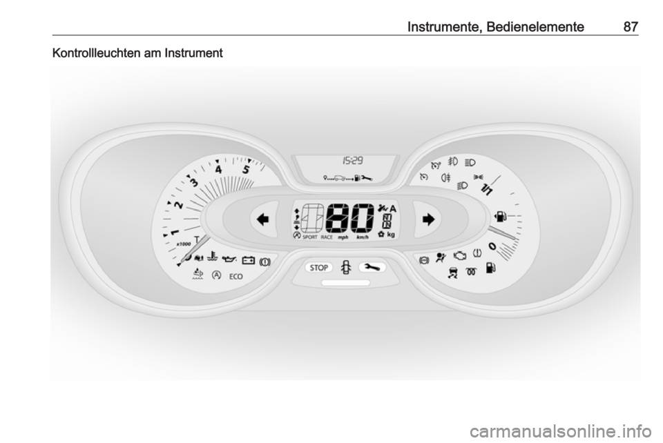 OPEL VIVARO B 2016.5  Betriebsanleitung (in German) Instrumente, Bedienelemente87Kontrollleuchten am Instrument 