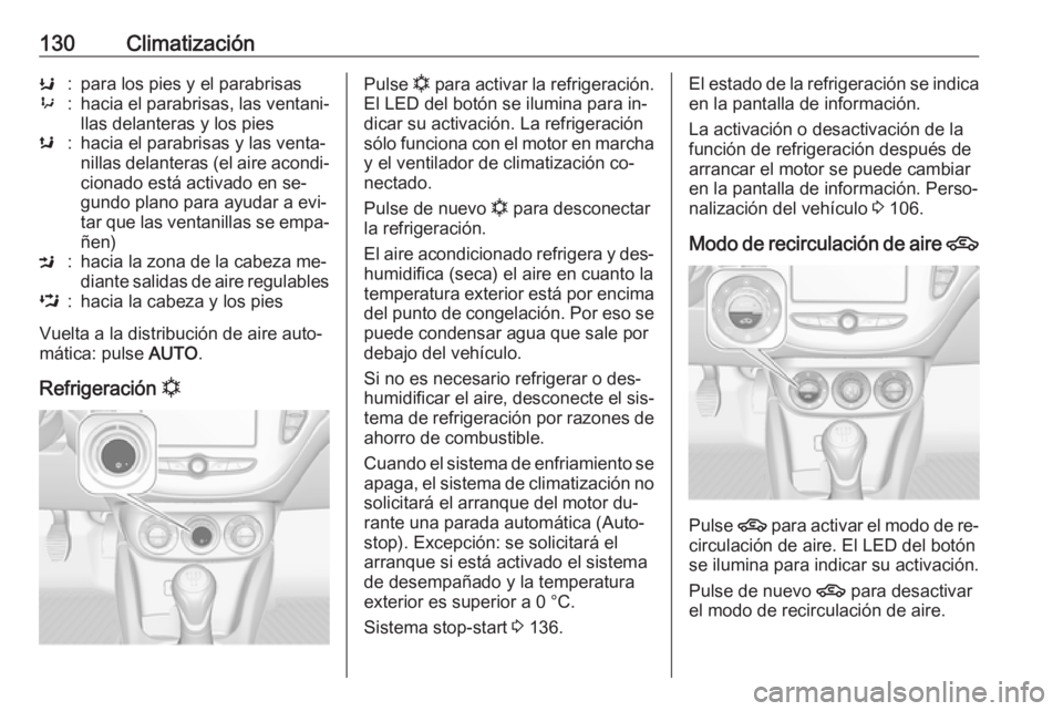 OPEL ADAM 2016.5 Manual de Instrucciones (in Spanish) 130ClimatizaciónK:para los pies y el parabrisas9:hacia el parabrisas, las ventani‐llas delanteras y los piess:hacia el parabrisas y las venta‐
nillas delanteras (el aire acondi‐
cionado está a OPEL ADAM 2016.5 Manual de Instrucciones (in Spanish) 130ClimatizaciónK:para los pies y el parabrisas9:hacia el parabrisas, las ventani‐llas delanteras y los piess:hacia el parabrisas y las venta‐
nillas delanteras (el aire acondi‐
cionado está a