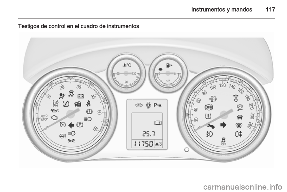 OPEL ASTRA J 2015.75  Manual de Instrucciones (in Spanish) Instrumentos y mandos117
Testigos de control en el cuadro de instrumentos 