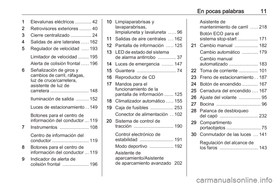 OPEL ASTRA K 2016.5 Manual de Instrucciones (in Spanish) En pocas palabras111Elevalunas eléctricos ............42
2 Retrovisores exteriores .........40
3 Cierre centralizado ................24
4 Salidas de aire laterales .....162
5 Regulador de velocidad OPEL ASTRA K 2016.5 Manual de Instrucciones (in Spanish) En pocas palabras111Elevalunas eléctricos ............42
2 Retrovisores exteriores .........40
3 Cierre centralizado ................24
4 Salidas de aire laterales .....162
5 Regulador de velocidad