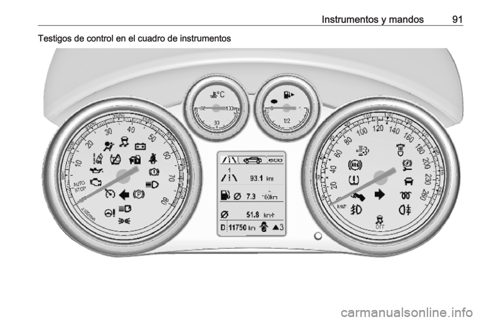 OPEL CASCADA 2019  Manual de Instrucciones (in Spanish) Instrumentos y mandos91Testigos de control en el cuadro de instrumentos 