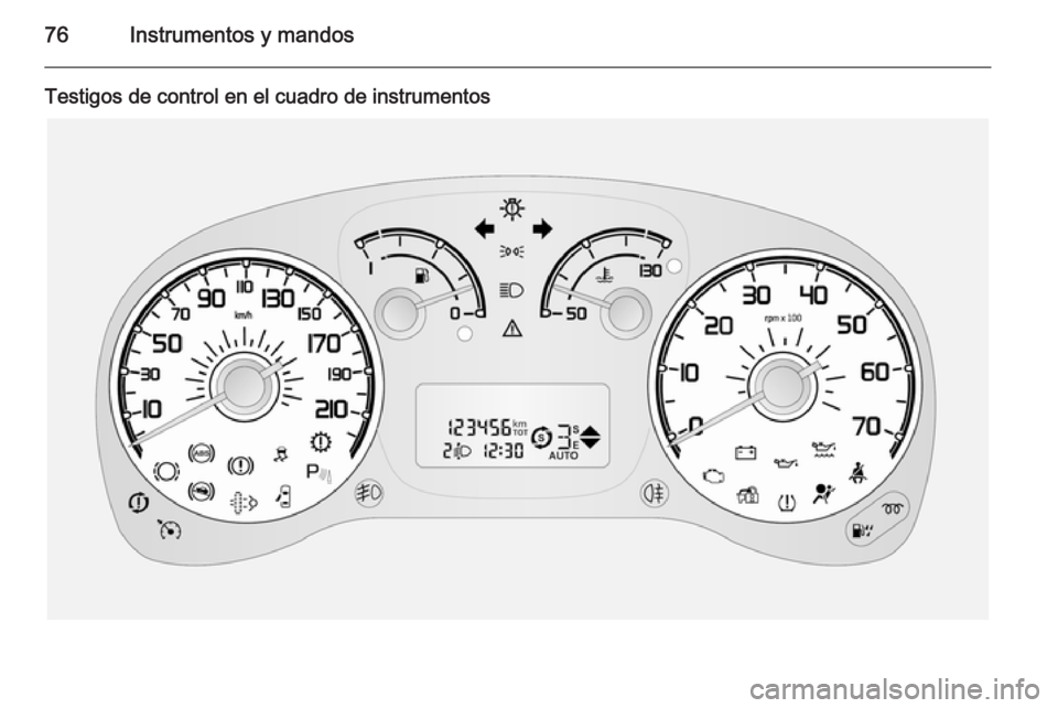 OPEL COMBO 2015 Manual de Instrucciones (in Spanish) 76Instrumentos y mandos
Testigos de control en el cuadro de instrumentos OPEL COMBO 2015 Manual de Instrucciones (in Spanish) 76Instrumentos y mandos
Testigos de control en el cuadro de instrumentos