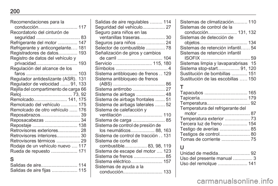 OPEL COMBO 2016 Manual de Instrucciones (in Spanish) 200Recomendaciones para laconducción .............................. 117
Recordatorio del cinturón de seguridad ................................. 83
Refrigerante del motor ...............147
Refrig OPEL COMBO 2016 Manual de Instrucciones (in Spanish) 200Recomendaciones para laconducción .............................. 117
Recordatorio del cinturón de seguridad ................................. 83
Refrigerante del motor ...............147
Refrig