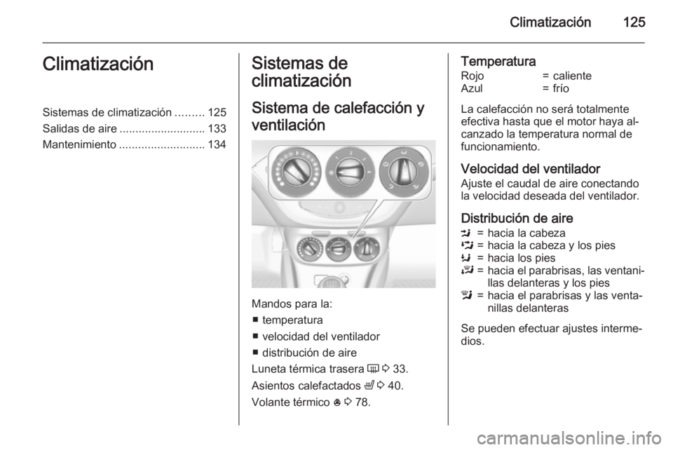 OPEL CORSA 2015 Manual de Instrucciones (in Spanish) Climatización125ClimatizaciónSistemas de climatización.........125
Salidas de aire ........................... 133
Mantenimiento ........................... 134Sistemas de
climatización
Sistema de OPEL CORSA 2015 Manual de Instrucciones (in Spanish) Climatización125ClimatizaciónSistemas de climatización.........125
Salidas de aire ........................... 133
Mantenimiento ........................... 134Sistemas de
climatización
Sistema de
