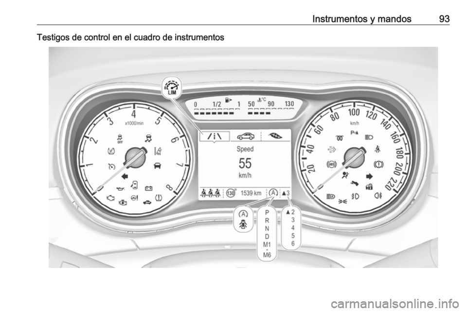 OPEL CORSA E 2017.5 Manual de Instrucciones (in Spanish) Instrumentos y mandos93Testigos de control en el cuadro de instrumentos OPEL CORSA E 2017.5 Manual de Instrucciones (in Spanish) Instrumentos y mandos93Testigos de control en el cuadro de instrumentos