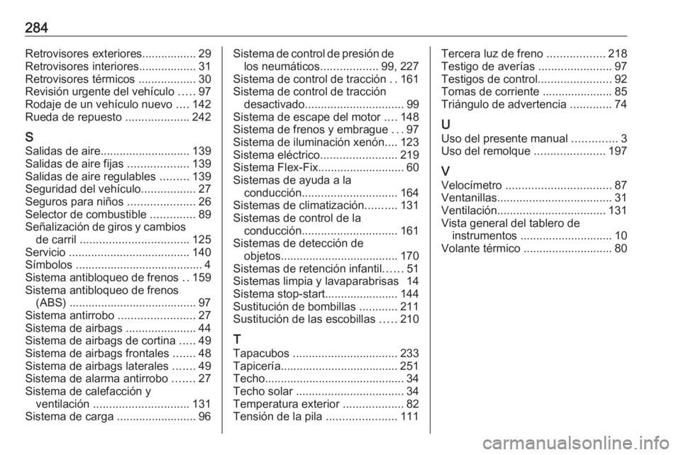 OPEL CORSA E 2018 Manual de Instrucciones (in Spanish) 284Retrovisores exteriores................. 29
Retrovisores interiores.................. 31
Retrovisores térmicos ..................30
Revisión urgente del vehículo .....97
Rodaje de un vehículo OPEL CORSA E 2018 Manual de Instrucciones (in Spanish) 284Retrovisores exteriores................. 29
Retrovisores interiores.................. 31
Retrovisores térmicos ..................30
Revisión urgente del vehículo .....97
Rodaje de un vehículo