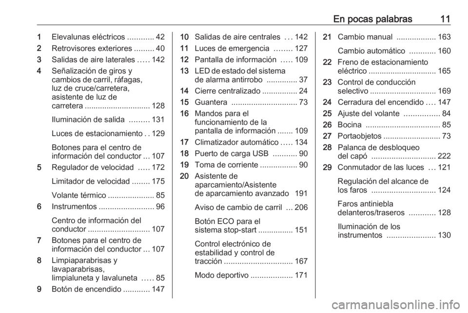 OPEL GRANDLAND X 2018 Manual de Instrucciones (in Spanish) En pocas palabras111Elevalunas eléctricos ............42
2 Retrovisores exteriores .........40
3 Salidas de aire laterales .....142
4 Señalización de giros y
cambios de carril, ráfagas, luz de cru OPEL GRANDLAND X 2018 Manual de Instrucciones (in Spanish) En pocas palabras111Elevalunas eléctricos ............42
2 Retrovisores exteriores .........40
3 Salidas de aire laterales .....142
4 Señalización de giros y
cambios de carril, ráfagas, luz de cru
