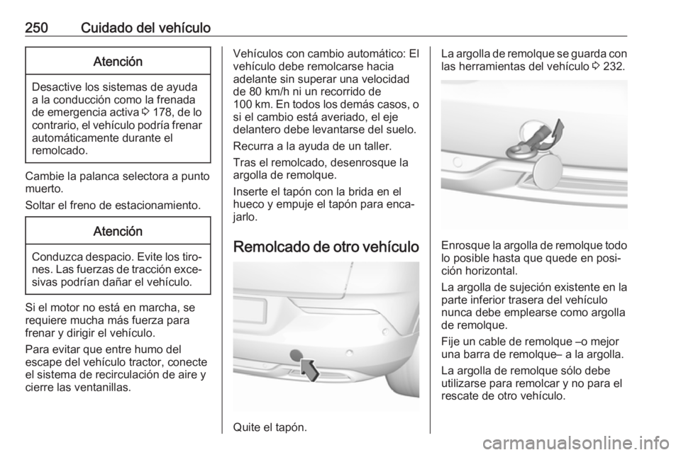 OPEL GRANDLAND X 2019.75  Manual de Instrucciones (in Spanish) 250Cuidado del vehículoAtención
Desactive los sistemas de ayuda
a la conducción como la frenada
de emergencia activa  3 178 , de lo
contrario, el vehículo podría frenar automáticamente durante e